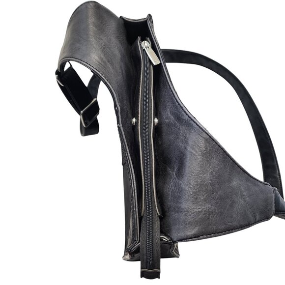 Espe Crossbody Shoulder Bag Black Vegan Leather Adjustable Strap Zip Pockets - Picture 14 of 16